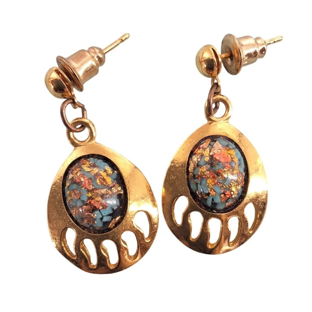 Vintage Bell Trading Post Bear Paw Rainbow Turquoise Inlay Stud Earrings‎ 1"